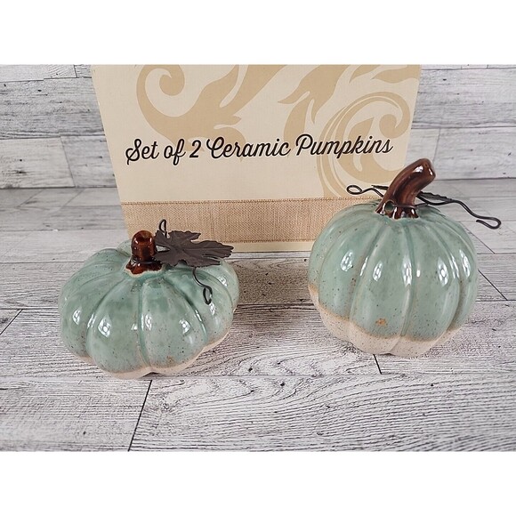 Cracker Barrel Set of 2 Ceramic Pumpkins w/ Box FALL AUTUMN DECOR - Picture 4 of 7